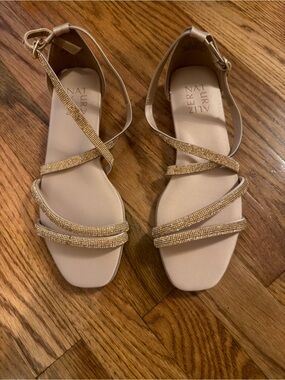 Naturalizer Champagne Gold Strappy Rhinestone Flat Sandals